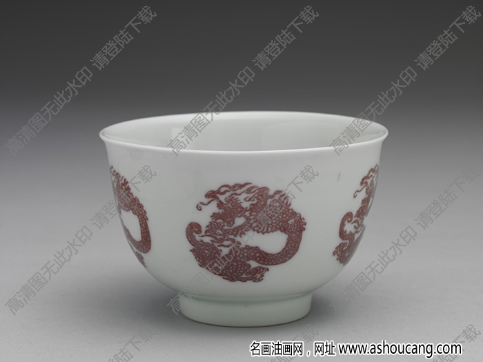 清康熙 白瓷描紅團(tuán)龍紋杯 高清大圖下載