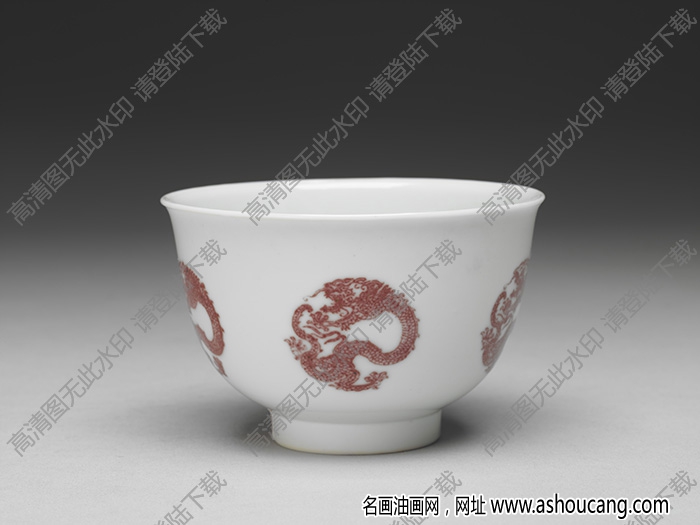 清康熙 白瓷描紅團(tuán)龍紋杯 高清大圖下載