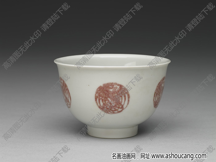 清康熙 白瓷描紅團(tuán)鳳紋杯 高清大圖下載