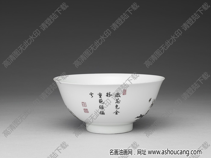 清雍正 琺瑯彩瓷赭墨牡丹碗 高清大圖下載