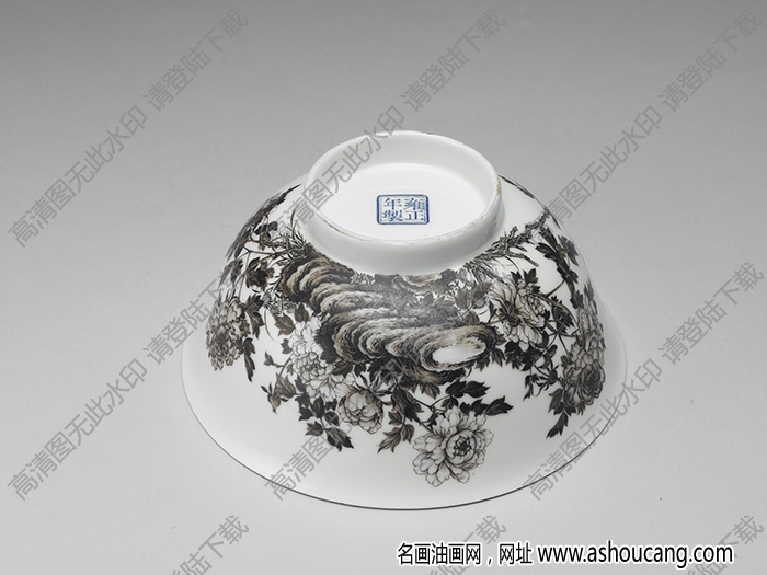 清雍正 琺瑯彩瓷赭墨牡丹碗 高清大圖下載