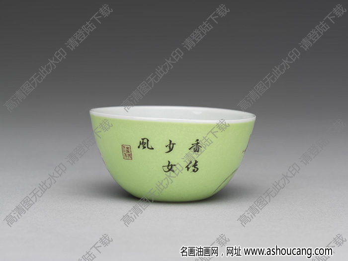 清雍正 琺瑯彩瓷綠地萱花草蟲鐘 高清大圖下載