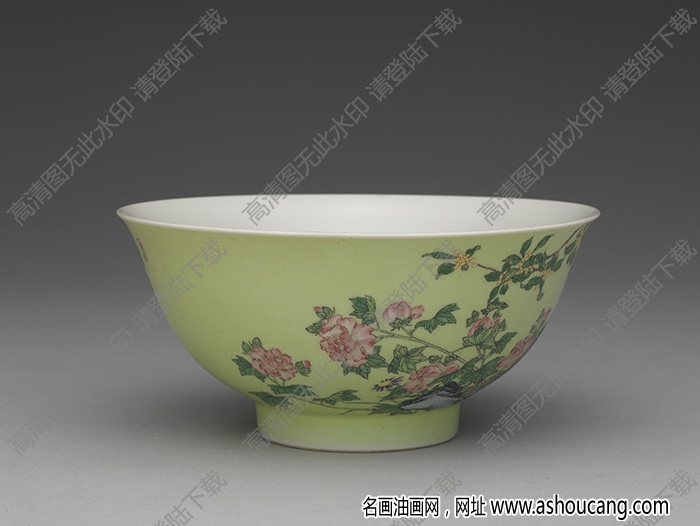 清雍正 琺瑯彩瓷綠地芙蓉桂花碗 高清大圖下載