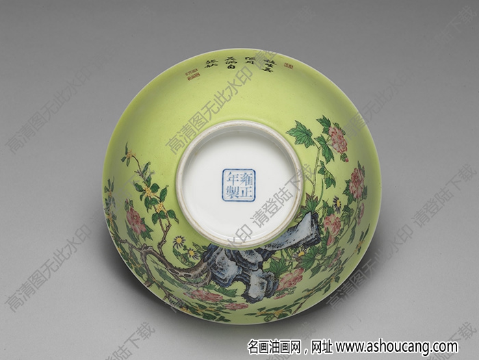 清雍正 琺瑯彩瓷綠地芙蓉桂花碗 高清大圖下載