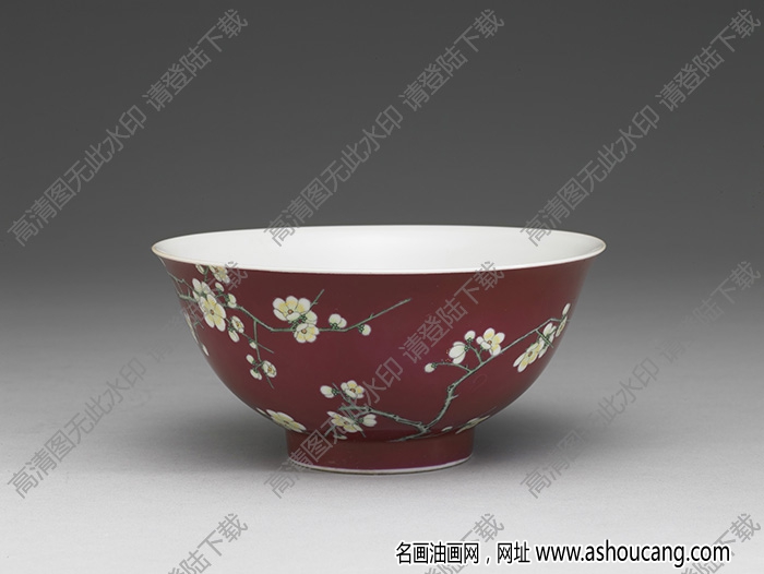 清雍正 琺瑯彩瓷紅地梅竹先春碗 高清大圖下載