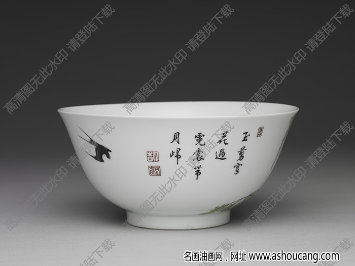 清雍正 琺瑯彩瓷柳燕圖碗 高清大圖下載
