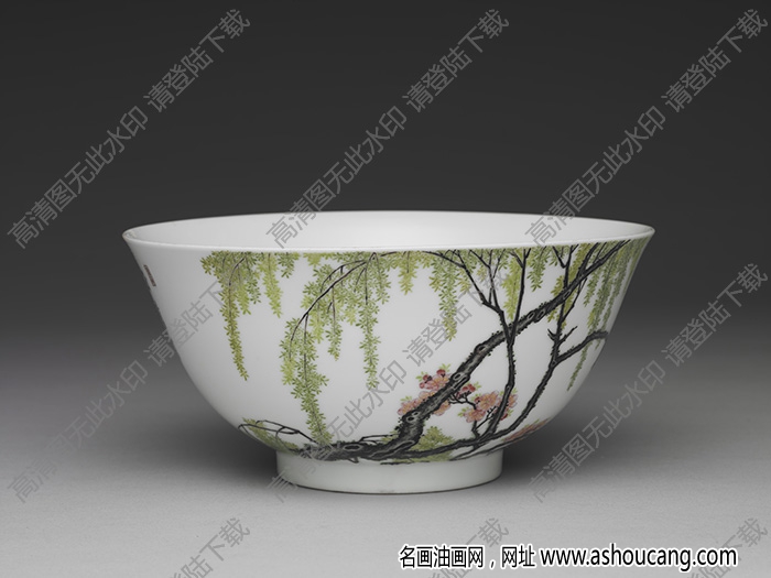 清雍正 琺瑯彩瓷柳燕圖碗 高清大圖下載
