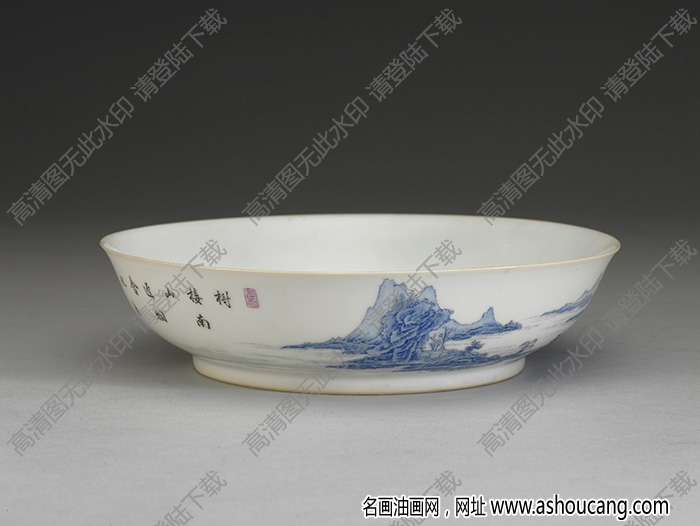 清雍正 琺瑯彩瓷青山水盤 高清大圖下載