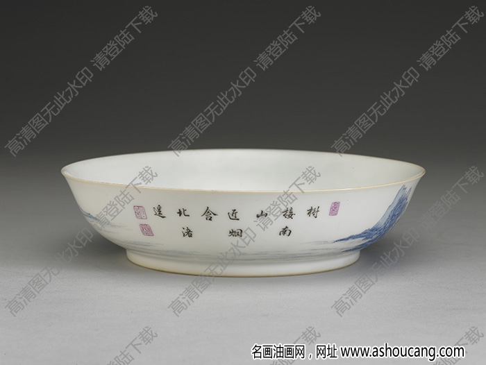 清雍正 琺瑯彩瓷青山水盤 高清大圖下載