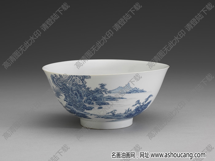 清雍正 琺瑯彩瓷青山水碗 高清大圖下載
