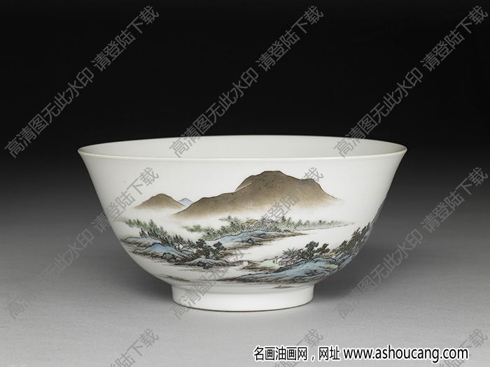 清雍正 琺瑯彩瓷虎丘山水碗 高清大圖下載