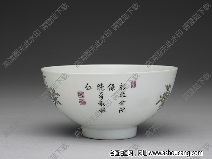 清雍正 琺瑯彩瓷石榴黃鸝碗 高清大圖下載