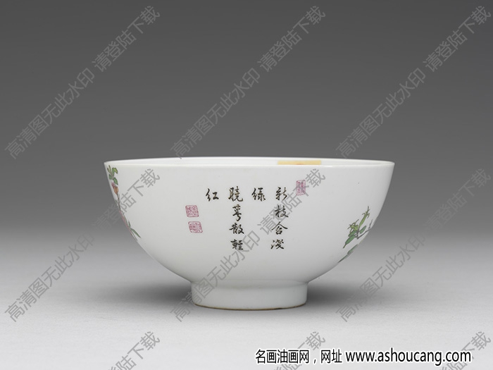 清雍正 琺瑯彩瓷石榴黃鸝碗 高清大圖下載