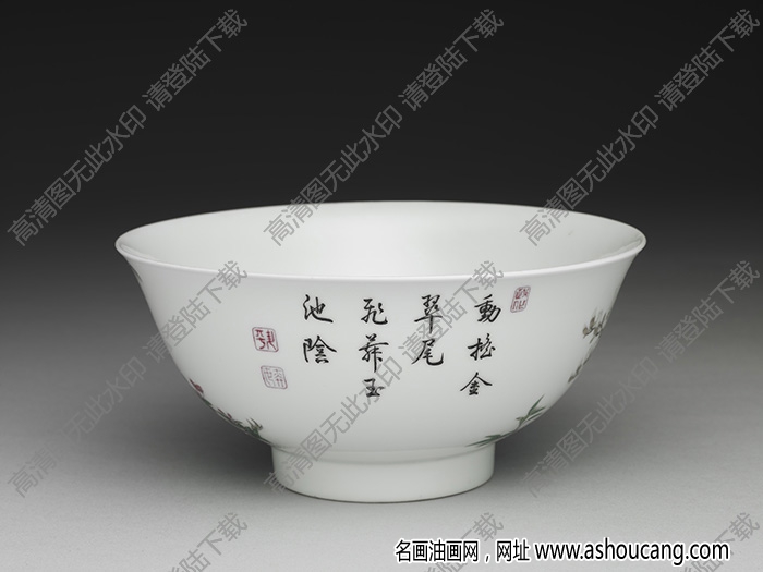 清雍正 琺瑯彩瓷孔雀圖碗 高清大圖下載