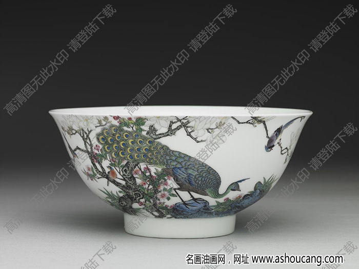 清雍正 琺瑯彩瓷孔雀圖碗 高清大圖下載