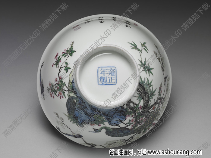 清雍正 琺瑯彩瓷孔雀圖碗 高清大圖下載