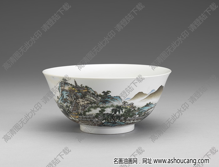 清雍正 琺瑯彩瓷虎丘山水碗 高清大圖下載