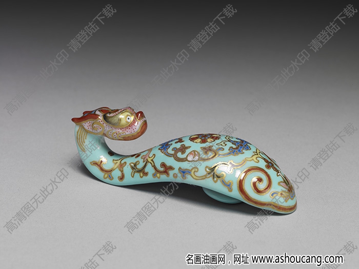 清 粉彩福壽花卉龍首帶鉤 高清大圖下載
