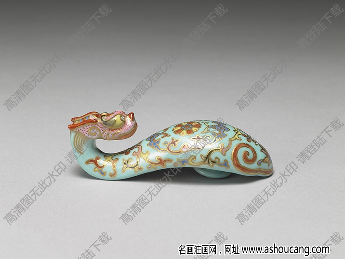 清 粉彩福壽花卉龍首帶鉤 高清大圖下載
