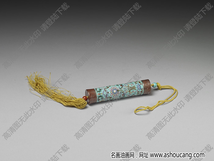 清 淺藍地粉彩纏枝花卉瓷牙簽筒 高清大圖下載