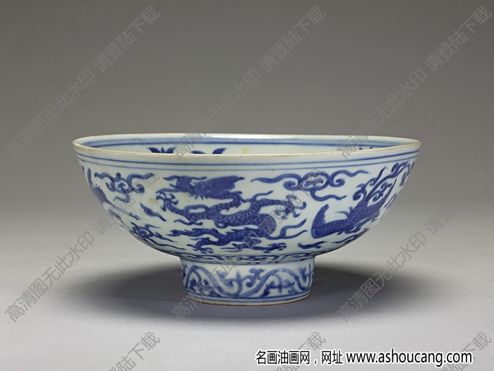 明嘉靖 青花龍鳳壽字高足碗 高清大圖下載