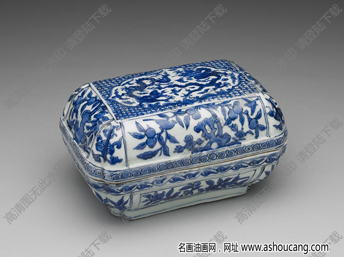 明萬(wàn)歷 青花花果龍紋長(zhǎng)方盒 高清大圖下載