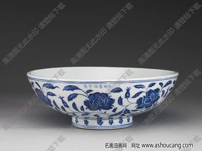 明宣德 青花轉(zhuǎn)枝月季花紋大碗 高清大圖下載