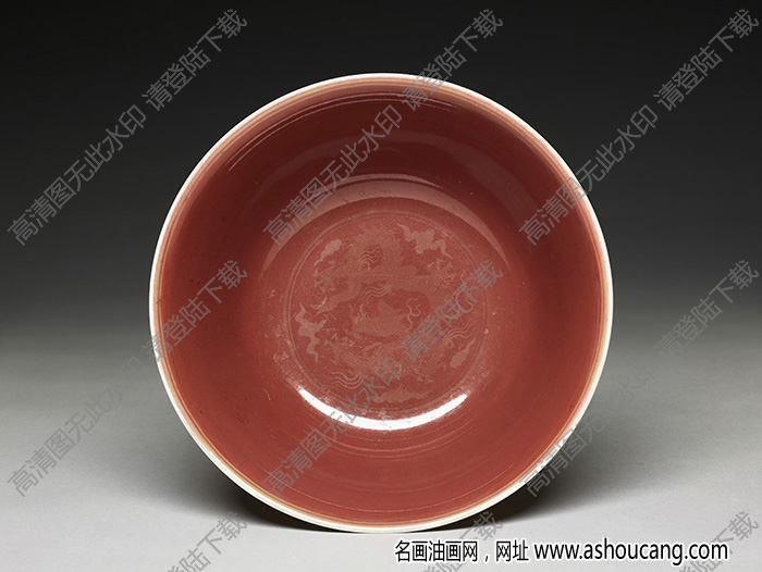 明宣德 紅釉金彩雙龍趕珠紋碗 高清大圖下載
