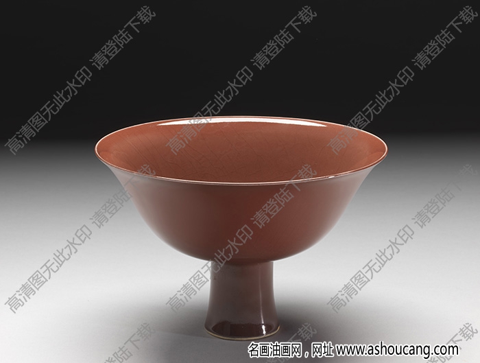 明永樂 紅釉暗龍紋高足碗 高清大圖下載