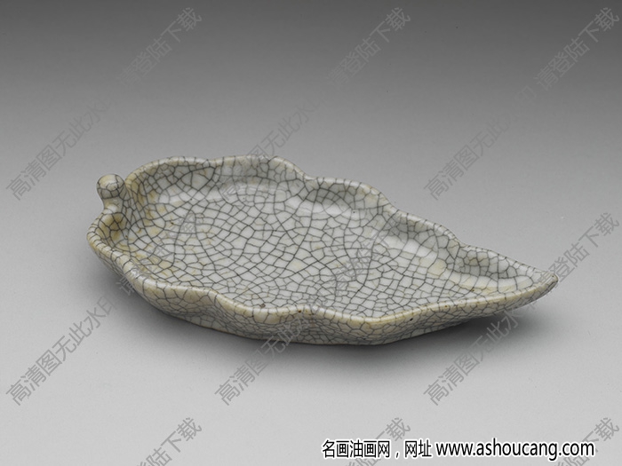晚明清初 哥釉葉形洗 高清大圖下載