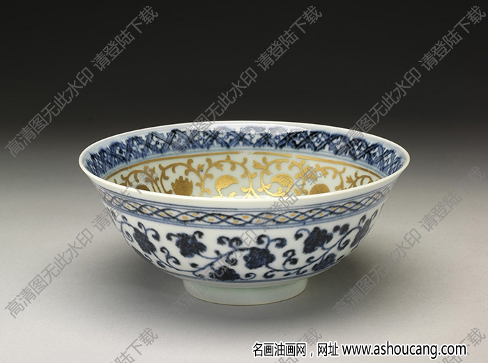 明永樂(lè) 青花蓮塘紋金彩碗 高清大圖下載
