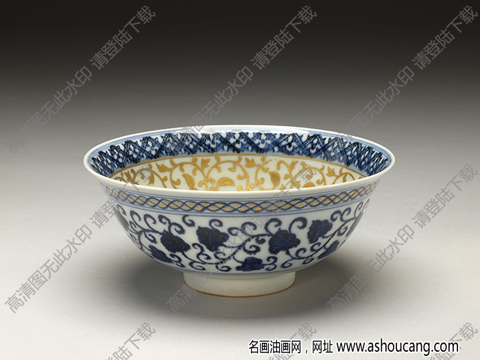 永樂 青花蓮塘紋金彩碗 高清大圖下載
