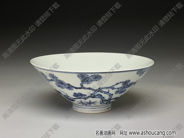 明永樂 青花歲寒三友圖碗 高清大圖下載