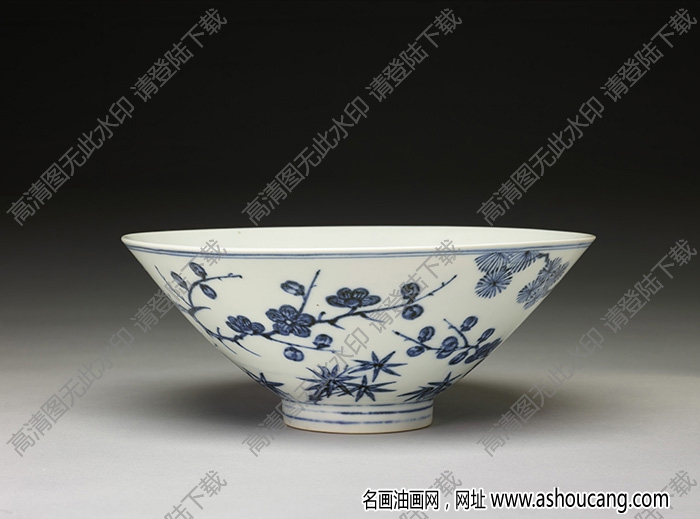 明永樂 青花歲寒三友圖碗 高清大圖下載