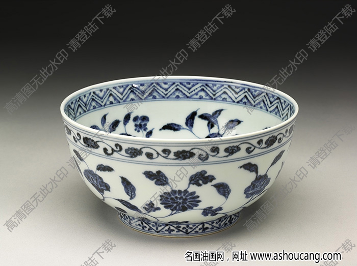 明永樂 青花四季花卉紋墩子碗 高清大圖下載