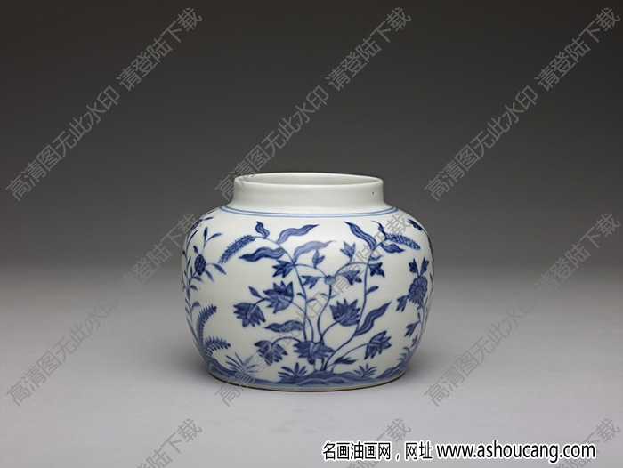 明成化 青花草花紋罐 高清大圖下載