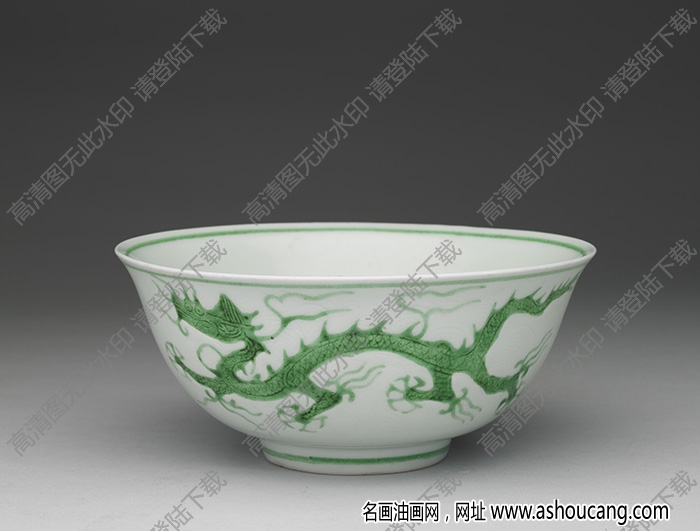 明正德 白瓷綠彩龍紋碗 高清大圖下載