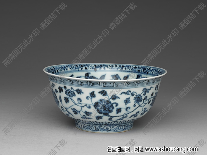 明 青花四季花卉碗 高清大圖下載