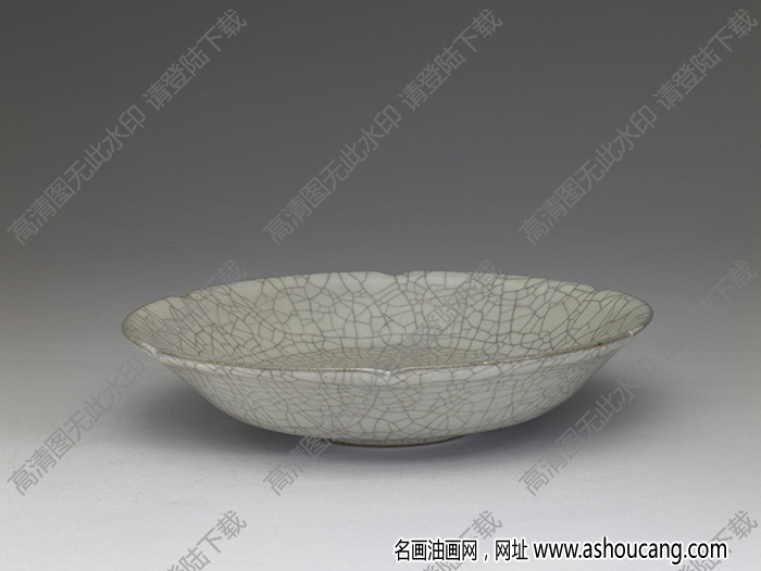 南宋-元 哥窯青瓷葵口盤 高清大圖下載