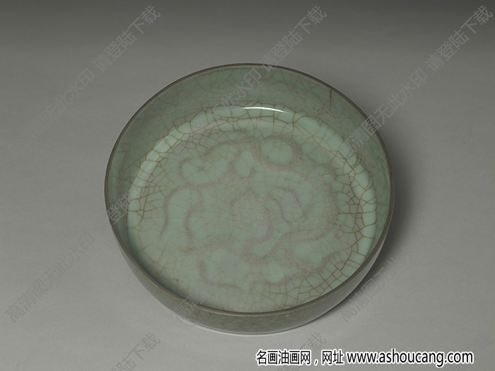 南宋 官窯青瓷印花龍紋洗 高清大圖下載