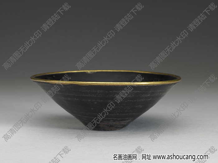 南宋 吉州窯烏金釉葉紋碗 高清大圖下載