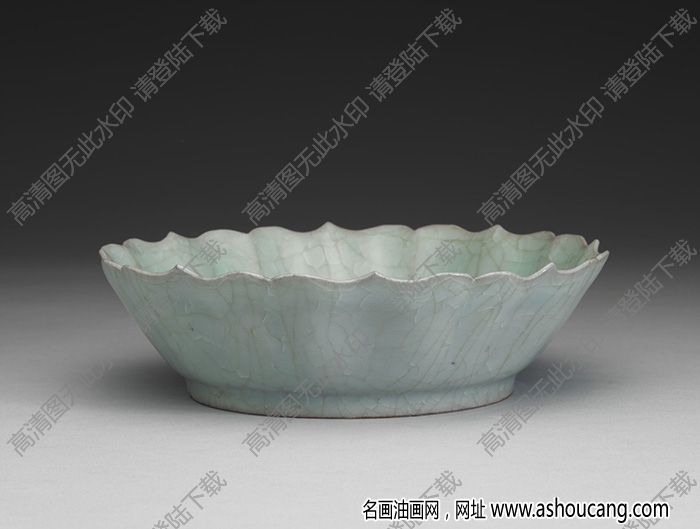 南宋 官窯青瓷菱花式洗 高清大圖下載