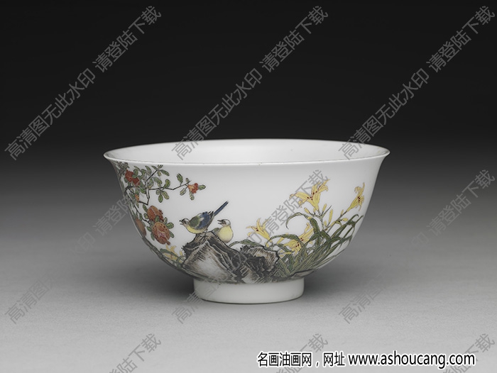 清雍正 琺瑯彩瓷石榴花鳥(niǎo)碗 高清大圖下載