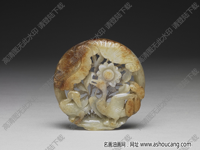 元代 蓮塘雙鳧圖玉飾 高清大圖下載