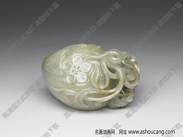 明代 玉花鳥紋桃形水盛 高清大圖下載