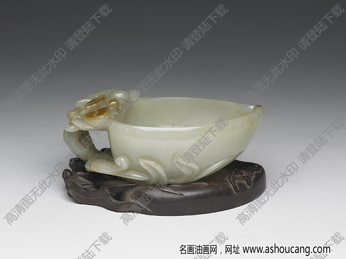 明代 玉花鳥紋桃形水盛 高清大圖下載