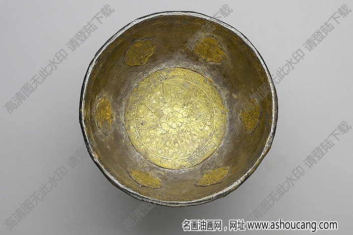 明代 印度玉花鑲銀膽碗 高清大圖下載