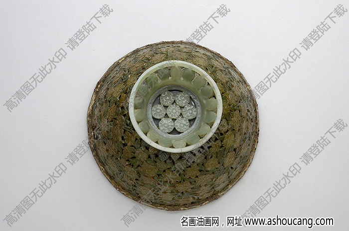 明代 印度玉花鑲銀膽碗 高清大圖下載