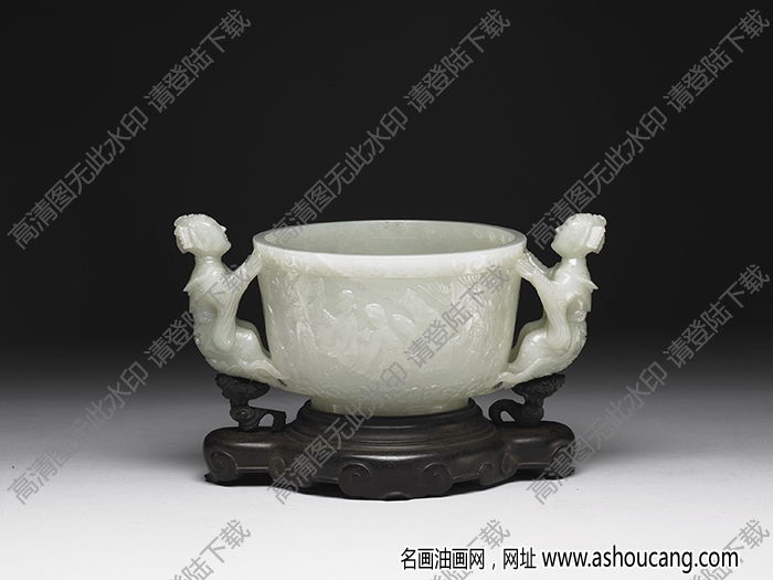 清乾隆 玉雙人耳盂 高清大圖下載