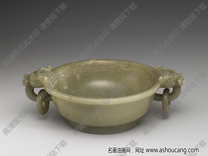 清嘉慶 青綠玉龍首雙環(huán)洗 高清大圖下載